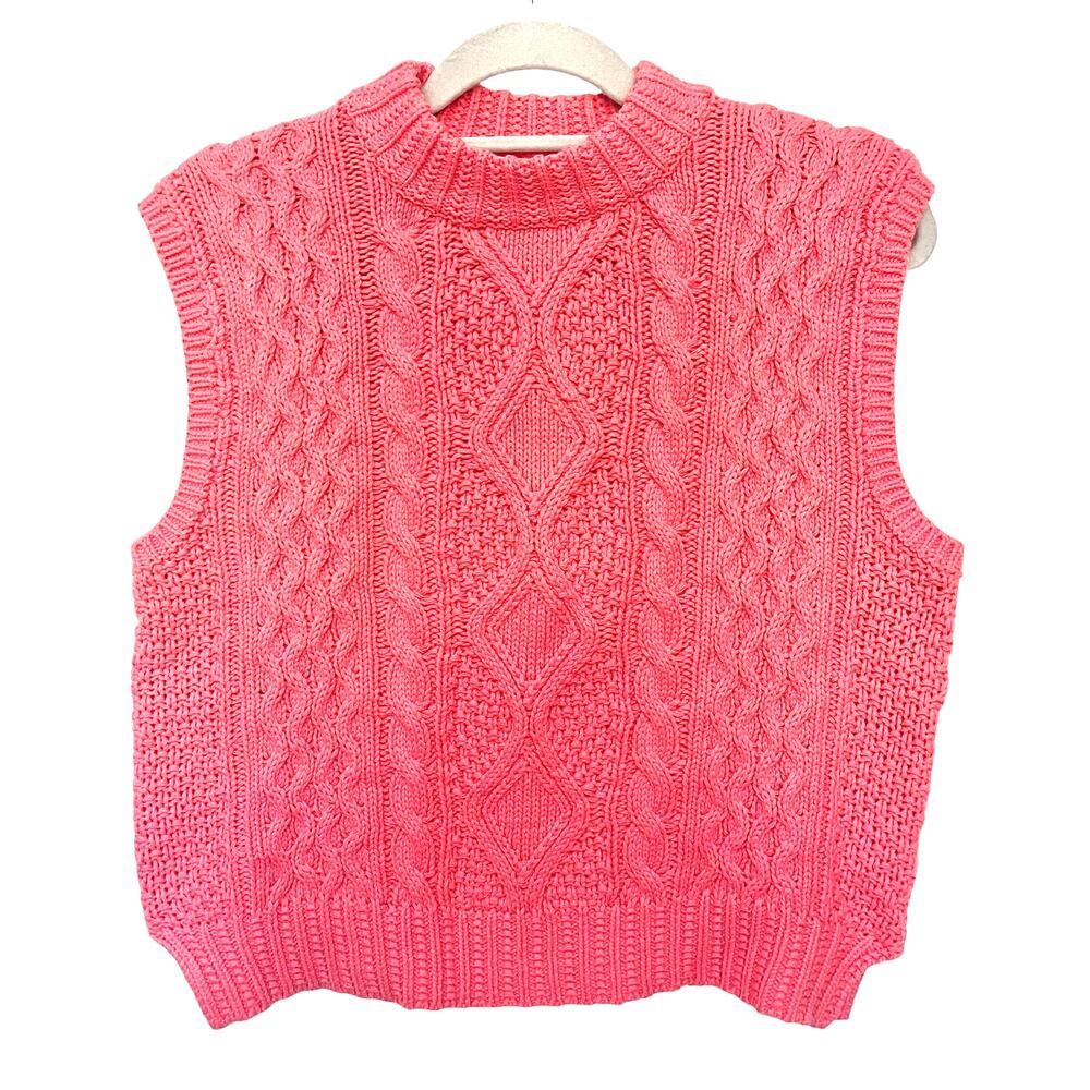 She Sky Cable Knit Sweater Vest Sz L Coral Preppy Coastal Y2K Spring Cottage NWT - Picture 2 of 12